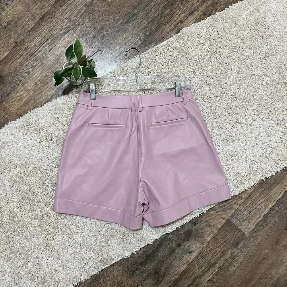 J.crew Size 4 Pink Vegan Leather Cuffed High-Rise Loose Wide Leg Shorts NWT